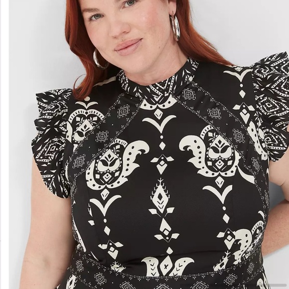 Lane Bryant dress black & White Hadley Floral flutter cap sleeve 26 like new - Picture 5 of 7